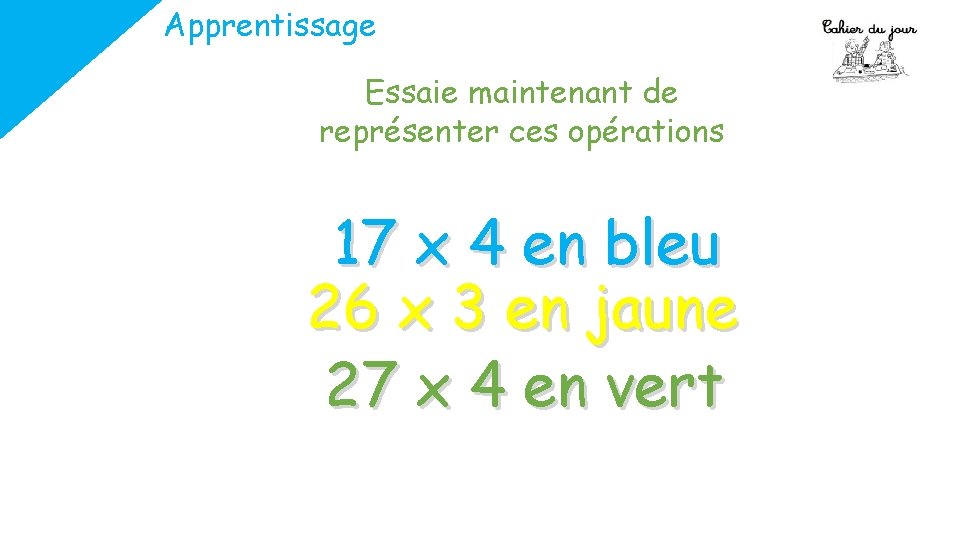 Apprentissage Essaie maintenant de représenter ces opérations 17 x 4 en bleu 26 x