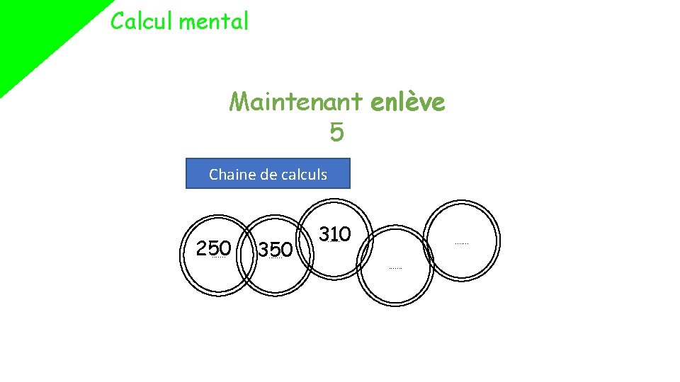 Calcul mental Maintenant enlève 5 Chaine de calculs 250. . . . 350 310.