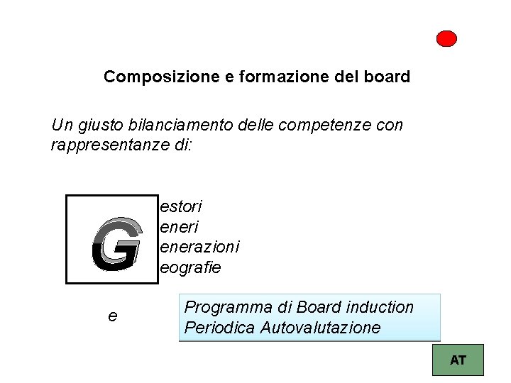 Composizione e formazione del board Un giusto bilanciamento delle competenze con rappresentanze di: G