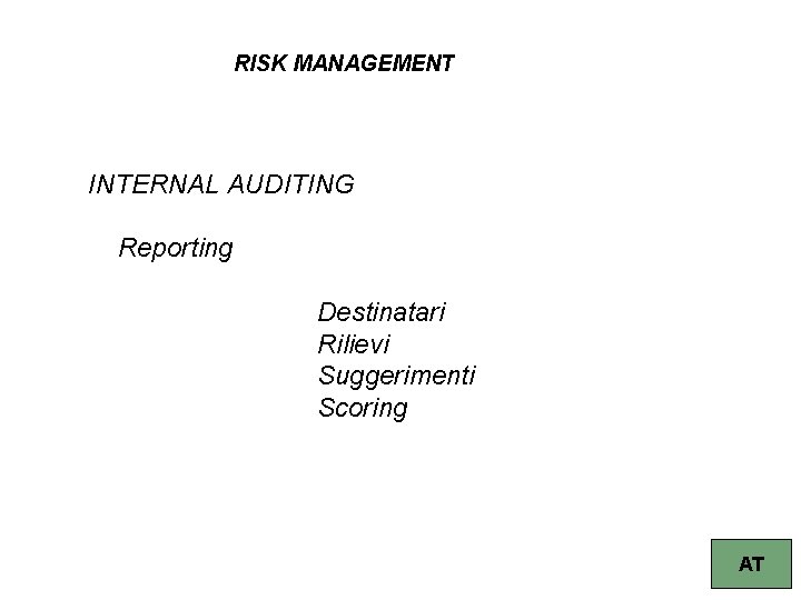 RISK MANAGEMENT INTERNAL AUDITING Reporting Destinatari Rilievi Suggerimenti Scoring 68 AT 