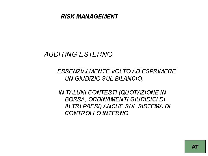 RISK MANAGEMENT AUDITING ESTERNO ESSENZIALMENTE VOLTO AD ESPRIMERE UN GIUDIZIO SUL BILANCIO, IN TALUNI