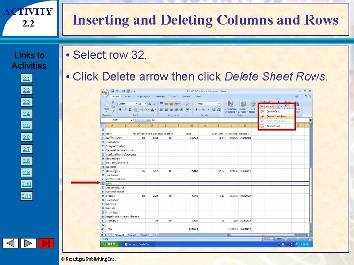 ACTIVITY 2. 2 Links to Activities 2. 1 Inserting and Deleting Columns and Rows