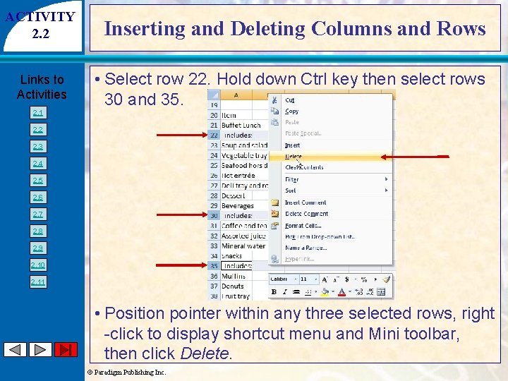 ACTIVITY 2. 2 Links to Activities 2. 1 Inserting and Deleting Columns and Rows