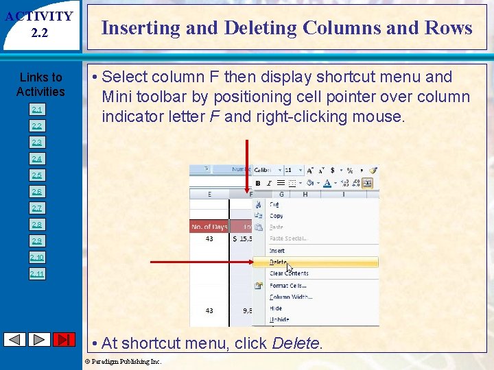 ACTIVITY 2. 2 Links to Activities 2. 1 2. 2 Inserting and Deleting Columns