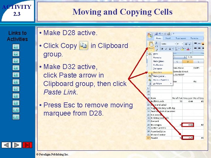 ACTIVITY 2. 3 Links to Activities 2. 1 2. 2 Moving and Copying Cells