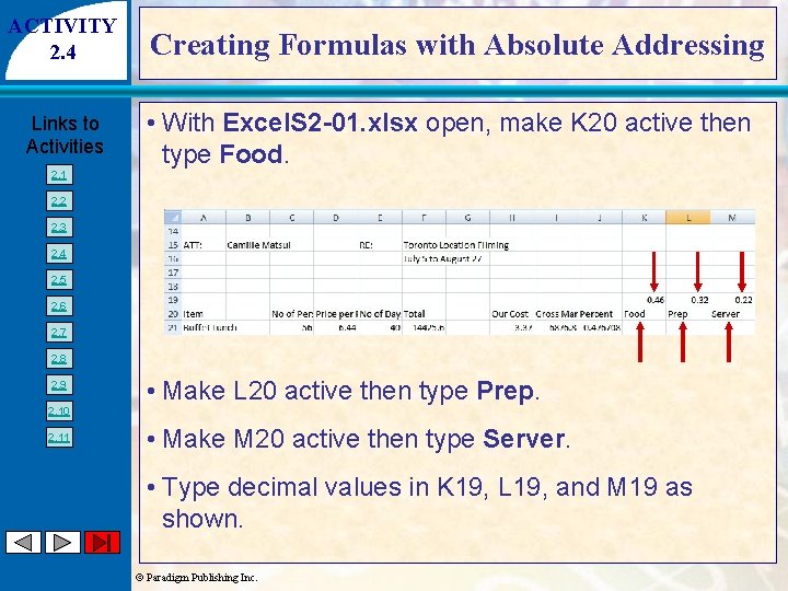 ACTIVITY 2. 4 Links to Activities 2. 1 Creating Formulas with Absolute Addressing •