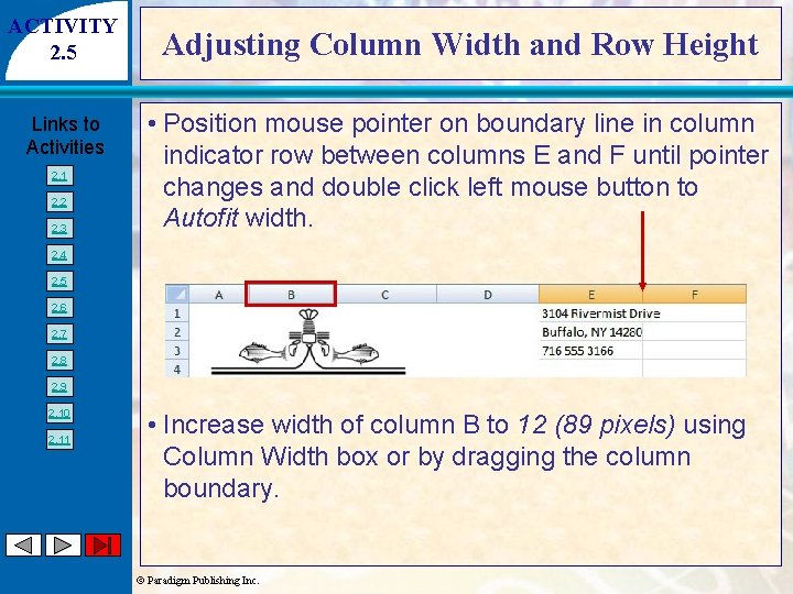 ACTIVITY 2. 5 Links to Activities 2. 1 2. 2 2. 3 Adjusting Column