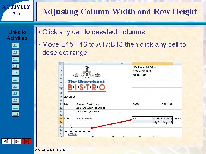 ACTIVITY 2. 5 Links to Activities 2. 1 2. 2 Adjusting Column Width and
