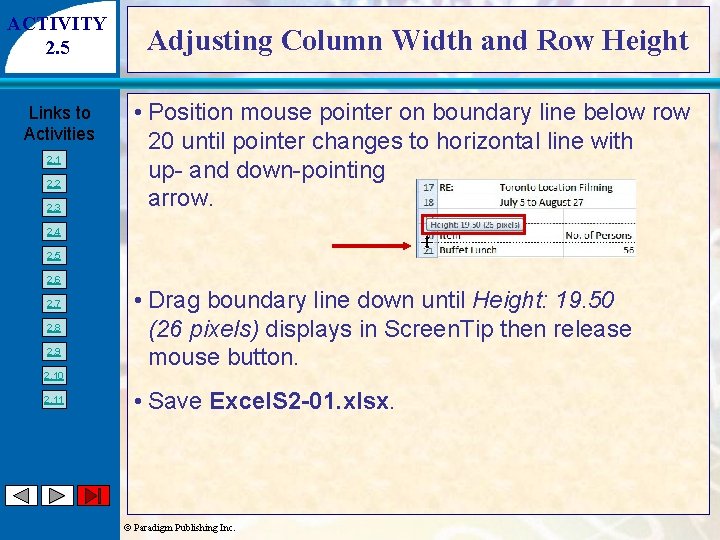 ACTIVITY 2. 5 Links to Activities 2. 1 2. 2 2. 3 Adjusting Column