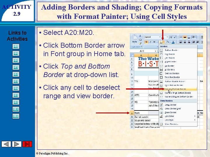 ACTIVITY 2. 9 Links to Activities 2. 1 2. 2 Adding Borders and Shading;