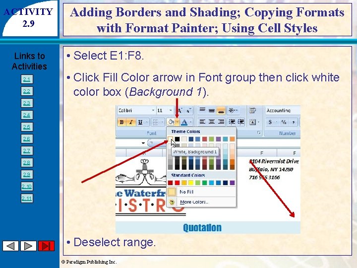 ACTIVITY 2. 9 Links to Activities 2. 1 2. 2 Adding Borders and Shading;