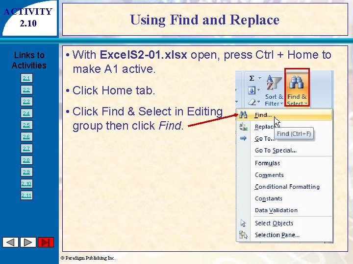 ACTIVITY 2. 10 Links to Activities 2. 1 2. 2 Using Find and Replace