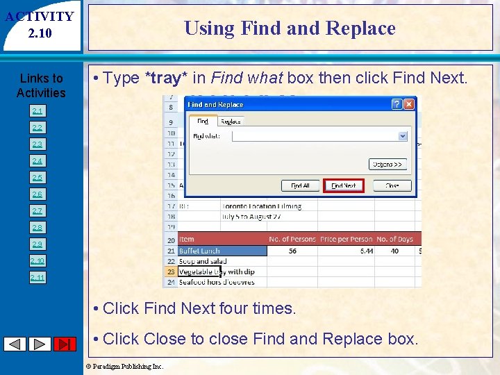 ACTIVITY 2. 10 Links to Activities Using Find and Replace • Type *tray* in