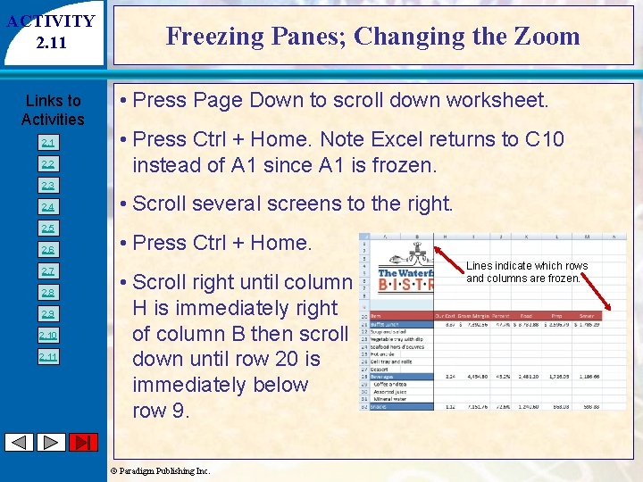 ACTIVITY 2. 11 Links to Activities 2. 1 2. 2 Freezing Panes; Changing the