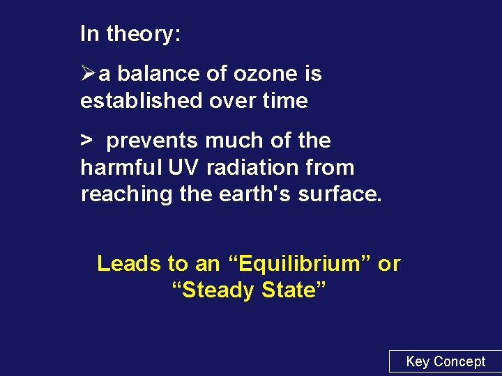 In theory: Øa balance of ozone is established over time > prevents much of