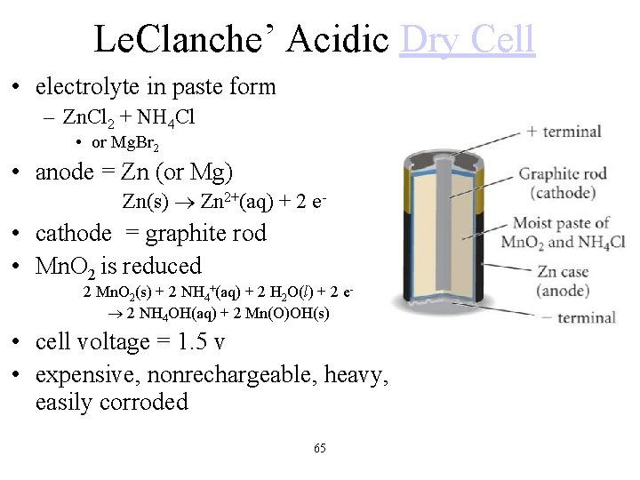 Le. Clanche’ Acidic Dry Cell • electrolyte in paste form – Zn. Cl 2