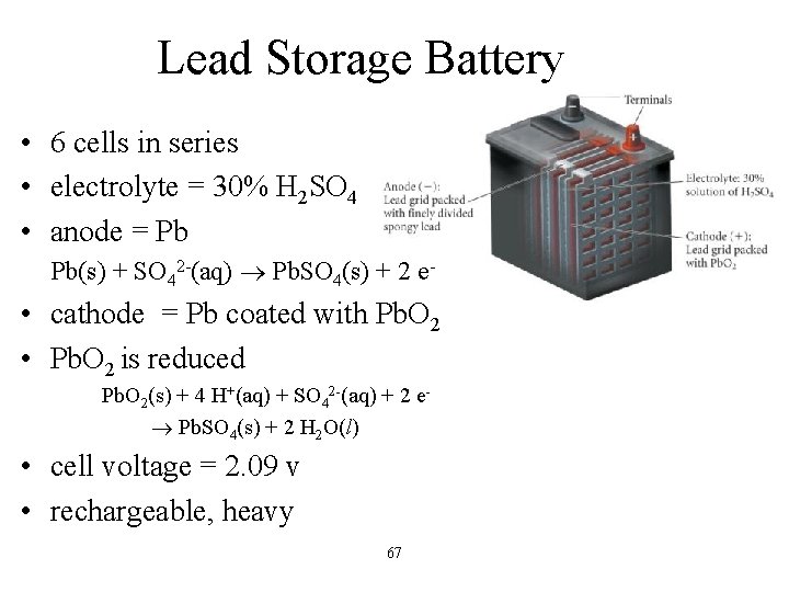 Lead Storage Battery • 6 cells in series • electrolyte = 30% H 2