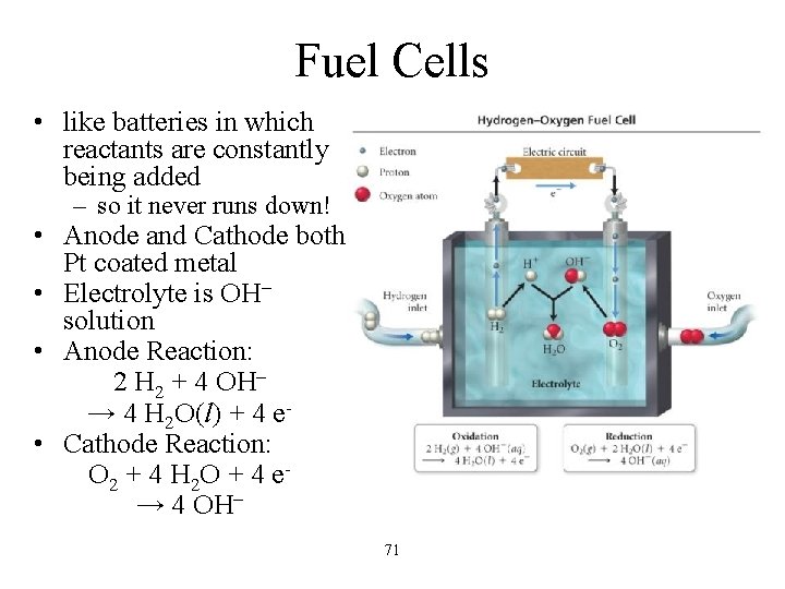 Fuel Cells • like batteries in which reactants are constantly being added – so