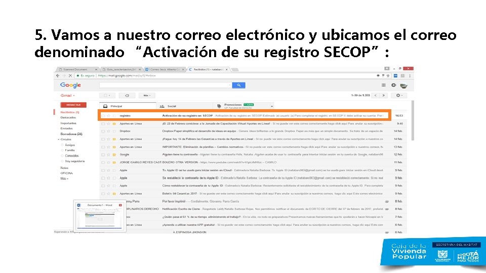 5. Vamos a nuestro correo electrónico y ubicamos el correo denominado “Activación de su