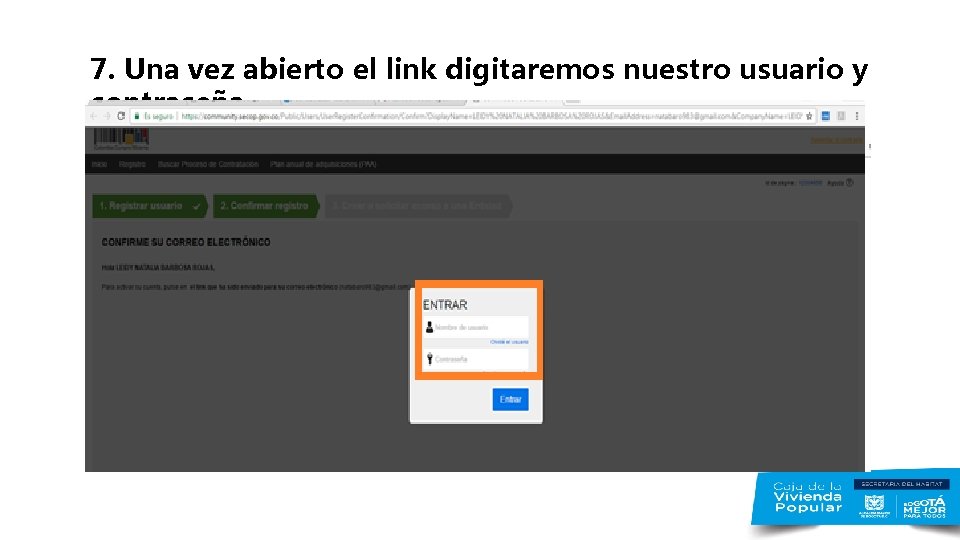 7. Una vez abierto el link digitaremos nuestro usuario y contraseña: 