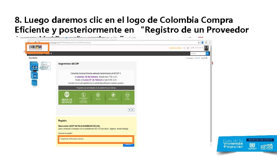 8. Luego daremos clic en el logo de Colombia Compra Eficiente y posteriormente en