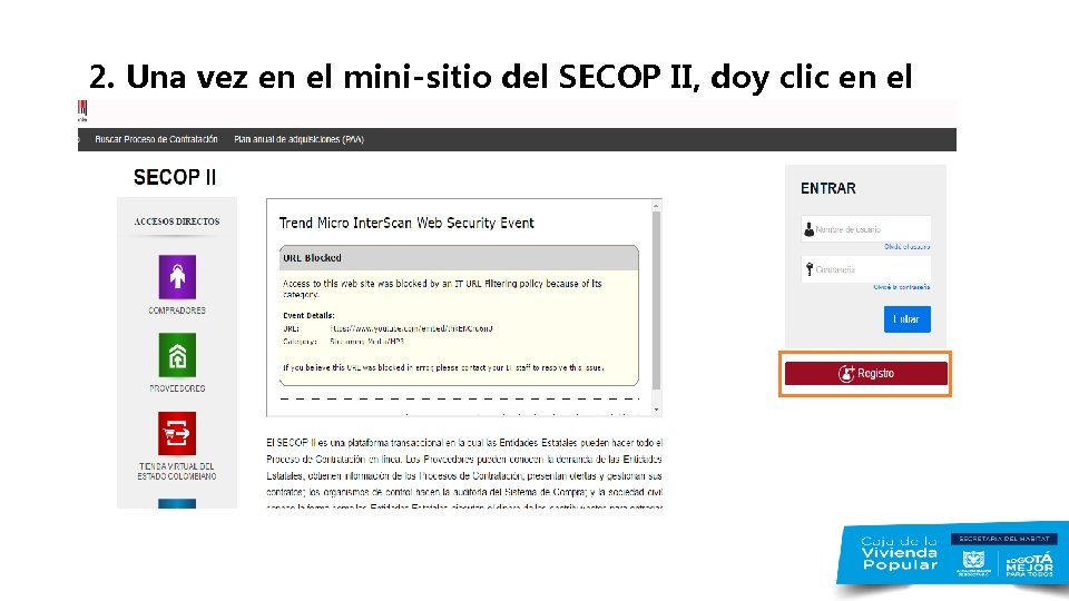 2. Una vez en el mini-sitio del SECOP II, doy clic en el botón