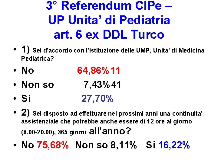 3° Referendum CIPe – UP Unita’ di Pediatria art. 6 ex DDL Turco •