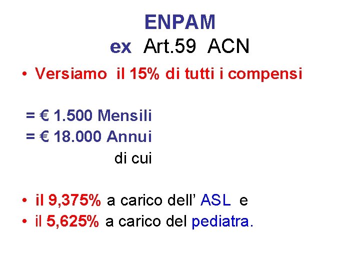 ENPAM ex Art. 59 ACN • Versiamo il 15% di tutti i compensi =