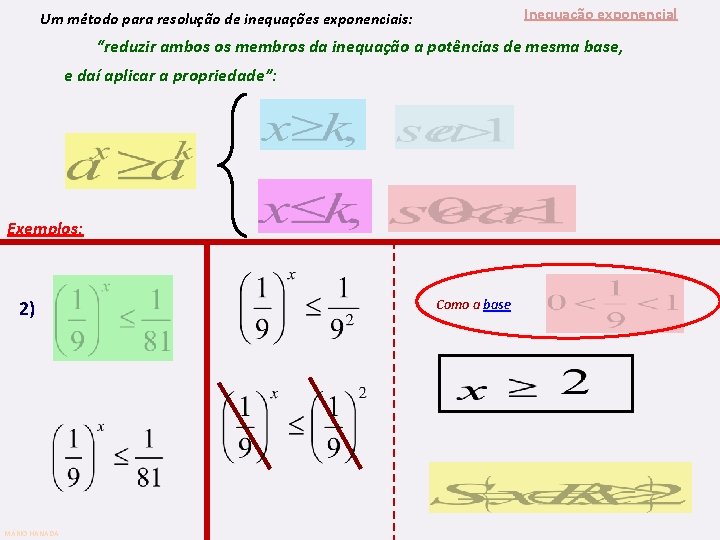 Inequação exponencial Um método para resolução de inequações exponenciais: “reduzir ambos os membros da