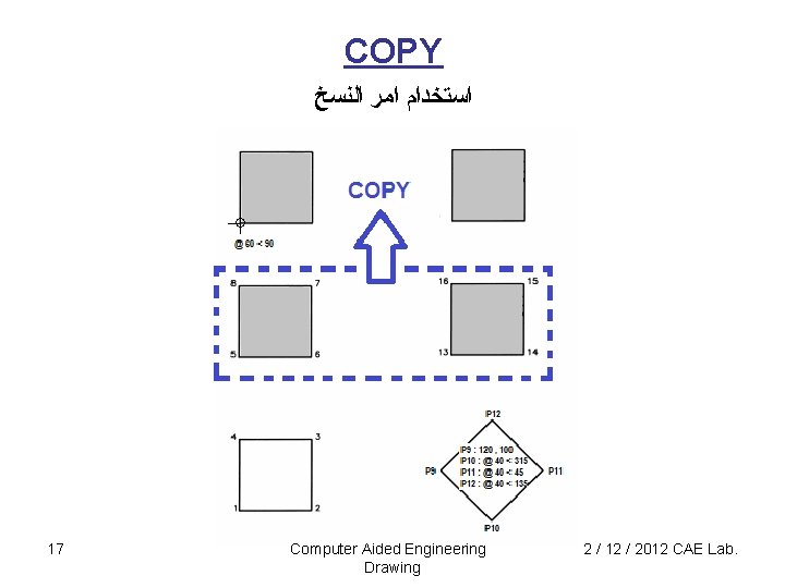 COPY ﺍﺳﺘﺨﺪﺍﻡ ﺍﻣﺮ ﺍﻟﻨﺴﺦ 17 Computer Aided Engineering Drawing 2 / 12 / 2012