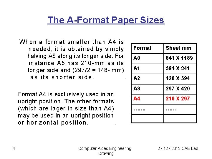 The A-Format Paper Sizes When a format smaller than A 4 is needed, it