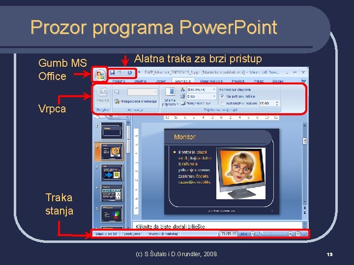 Prozor programa Power. Point Gumb MS Office Alatna traka za brzi pristup Vrpca Traka