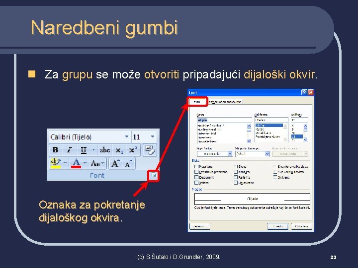 Naredbeni gumbi n Za grupu se može otvoriti pripadajući dijaloški okvir. Oznaka za pokretanje