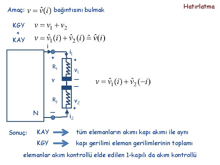 Amaç: bağıntısını bulmak KGY + KAY i + R 1 i 1 + v