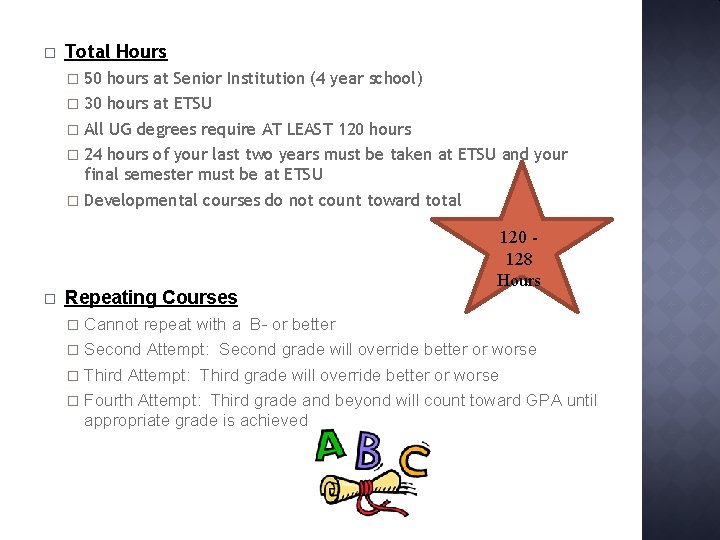 � Total Hours � 50 hours at Senior Institution (4 year school) � 30