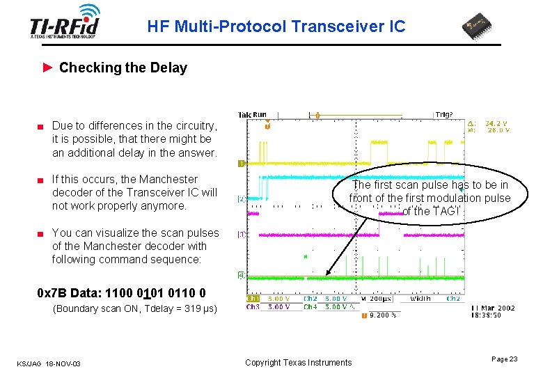 HF Multi-Protocol Transceiver IC ► Checking the Delay ■ Due to differences in the