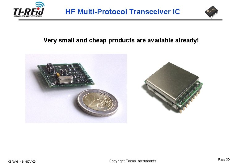 HF Multi-Protocol Transceiver IC Very small and cheap products are available already! KS/JAG 18