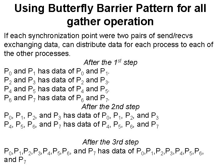 Using Butterfly Barrier Pattern for all gather operation If each synchronization point were two