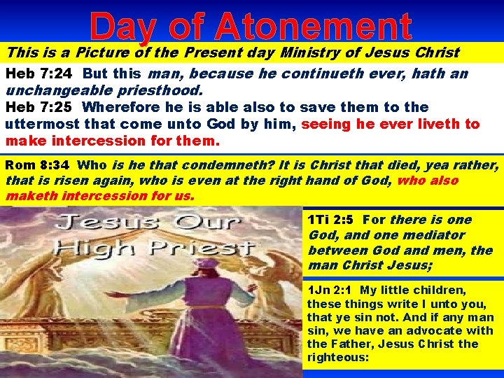 Day of Atonement This is a Picture of the Present day Ministry of Jesus