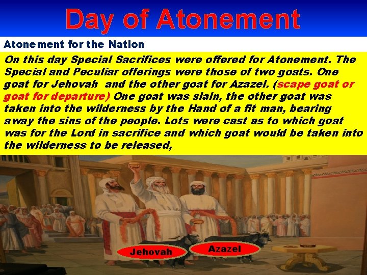 Day of Atonement for the Nation On this day Special Sacrifices were offered for