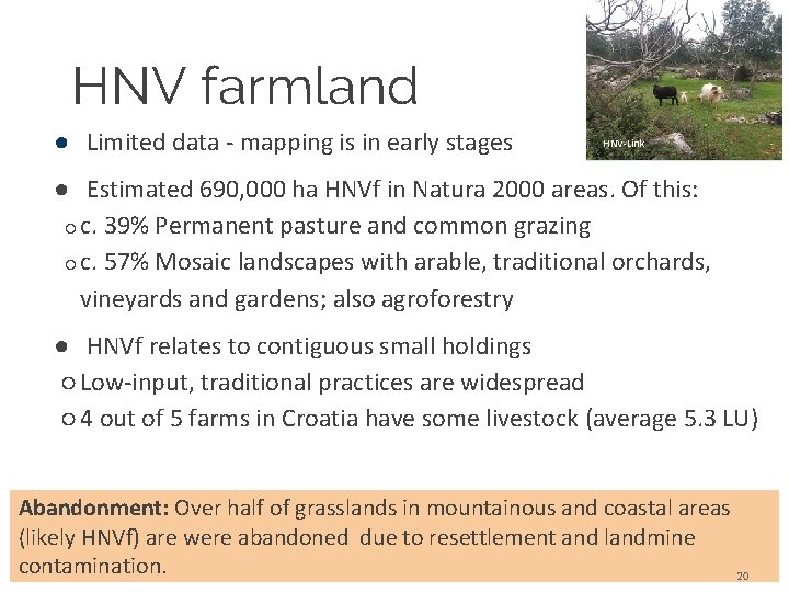 HNV farmland ● Limited data - mapping is in early stages HNV-Link ● Estimated