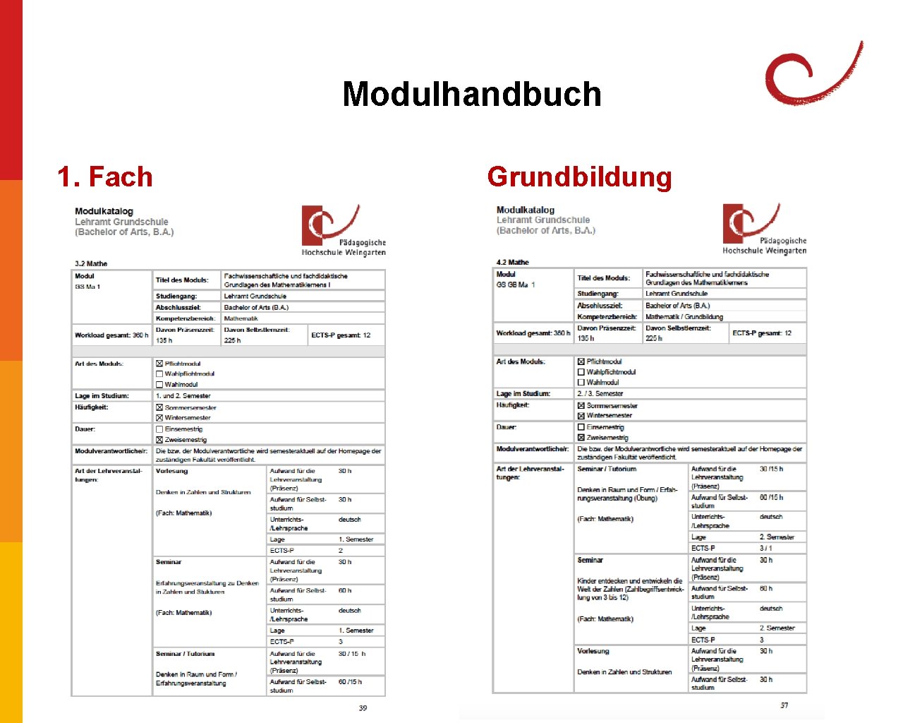Modulhandbuch 1. Fach Grundbildung Modulhandbuch 1. Fach Grundbildung