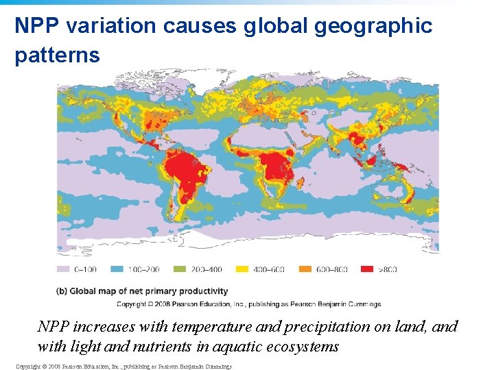 NPP variation causes global geographic patterns NPP increases with temperature and precipitation on land,