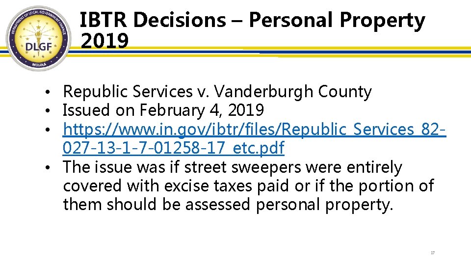 IBTR Decisions – Personal Property 2019 • Republic Services v. Vanderburgh County • Issued IBTR Decisions – Personal Property 2019 • Republic Services v. Vanderburgh County • Issued