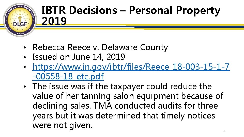 IBTR Decisions – Personal Property 2019 • Rebecca Reece v. Delaware County • Issued