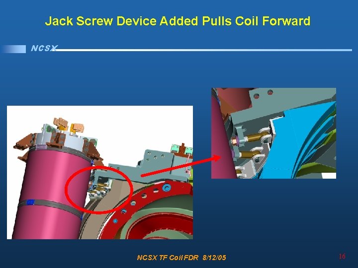 Jack Screw Device Added Pulls Coil Forward NCSX TF Coil FDR 8/12/05 16 