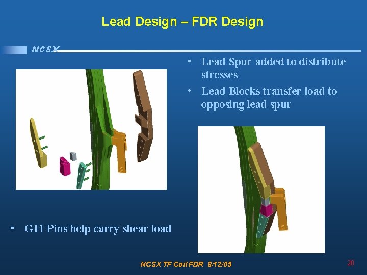 Lead Design – FDR Design NCSX • Lead Spur added to distribute stresses •