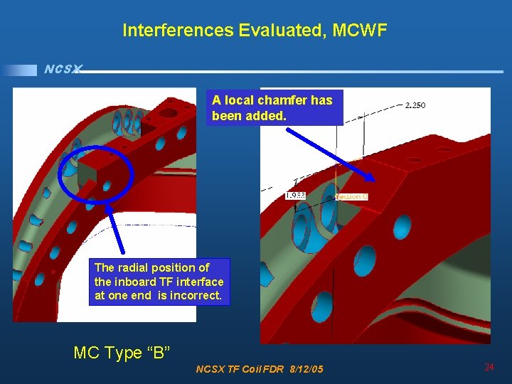 Interferences Evaluated, MCWF NCSX A local chamfer has been added. The radial position of