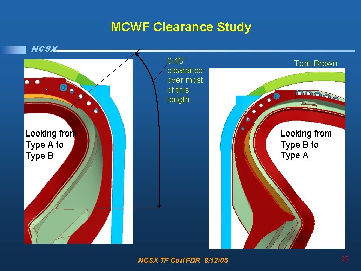 MCWF Clearance Study NCSX 0. 45” clearance over most of this length. Tom Brown
