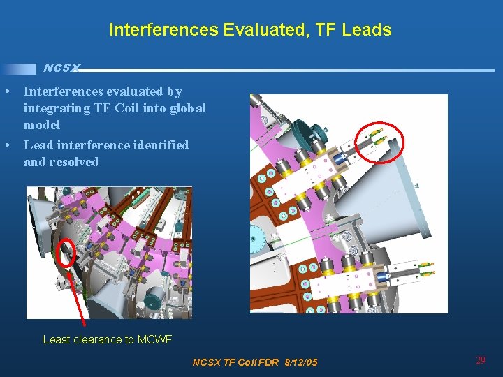 Interferences Evaluated, TF Leads NCSX • Interferences evaluated by integrating TF Coil into global